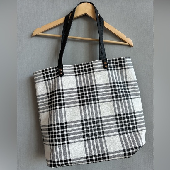 Thirty-One | Buffalo Check Plaid Large Tote Bag | Faux Leather Shoulder Bag - Picture 1 of 11